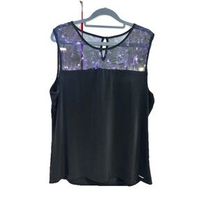 Calvin Klein XL Black Mesh Yoke Sleeveless Tank Top Blouse